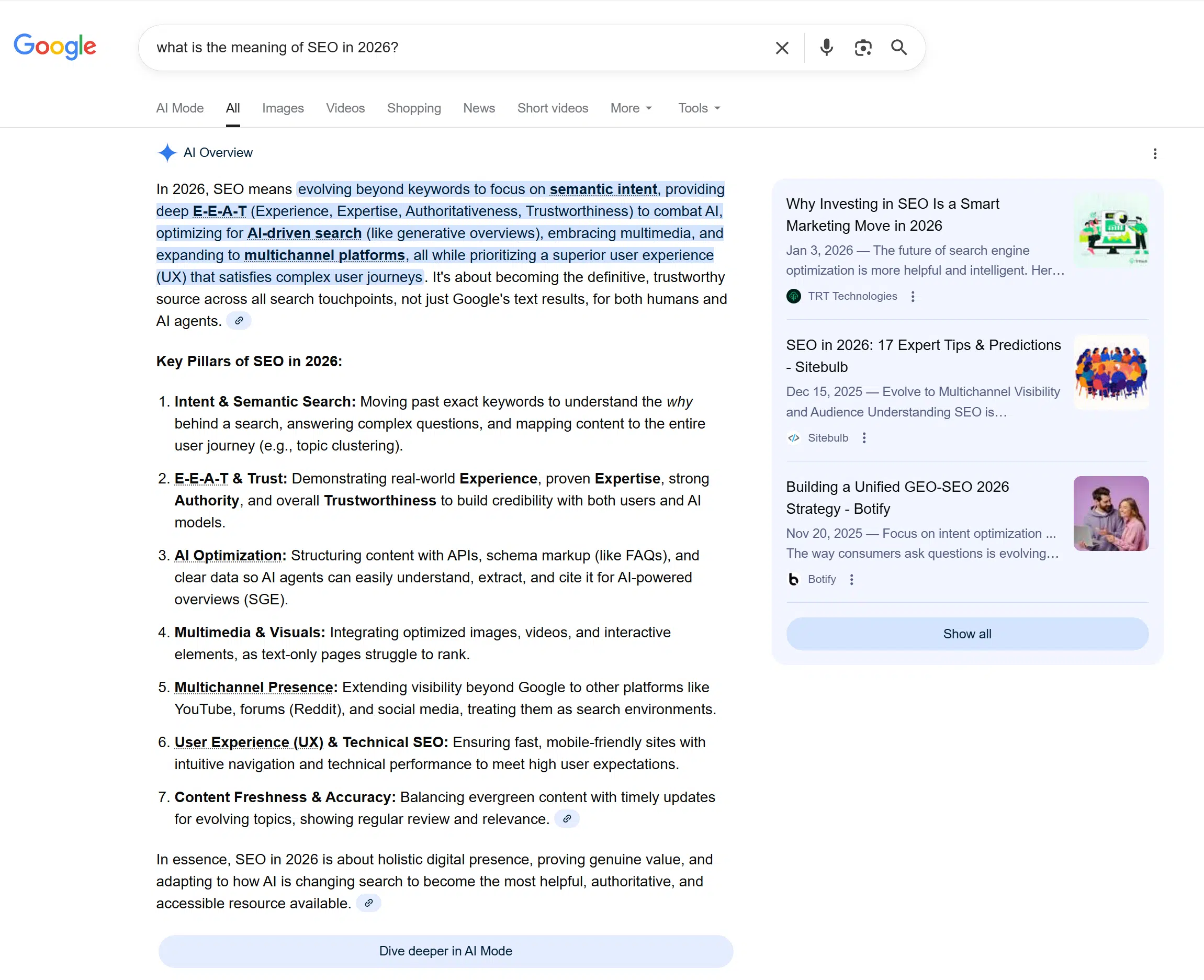Example search results from 2026